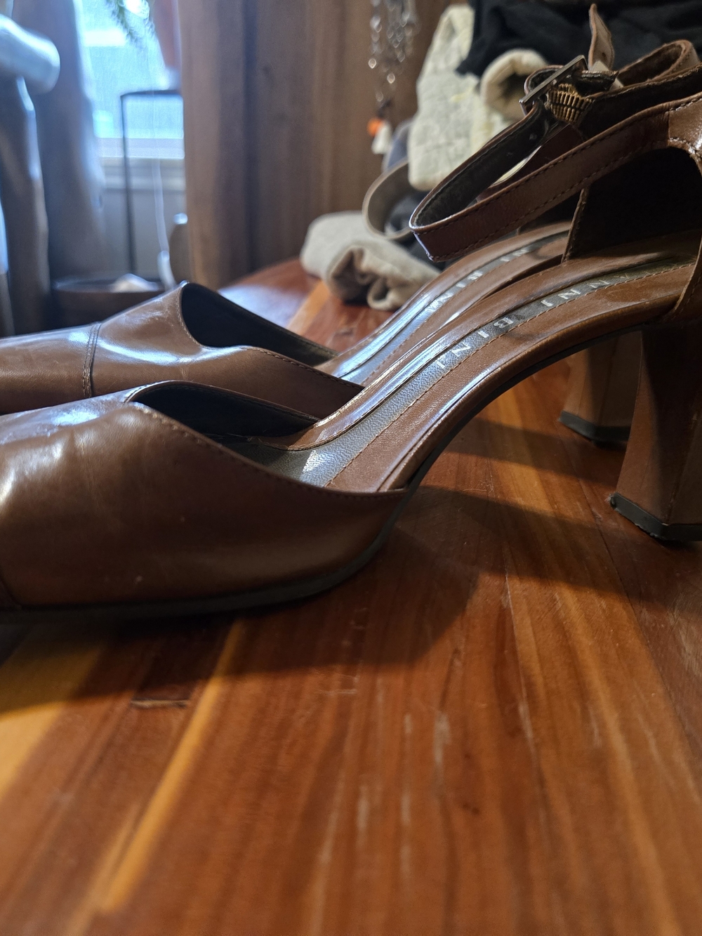 Vaneli Bini Brown Leather Ankle-Strap Heels - Picture 3 of 9
